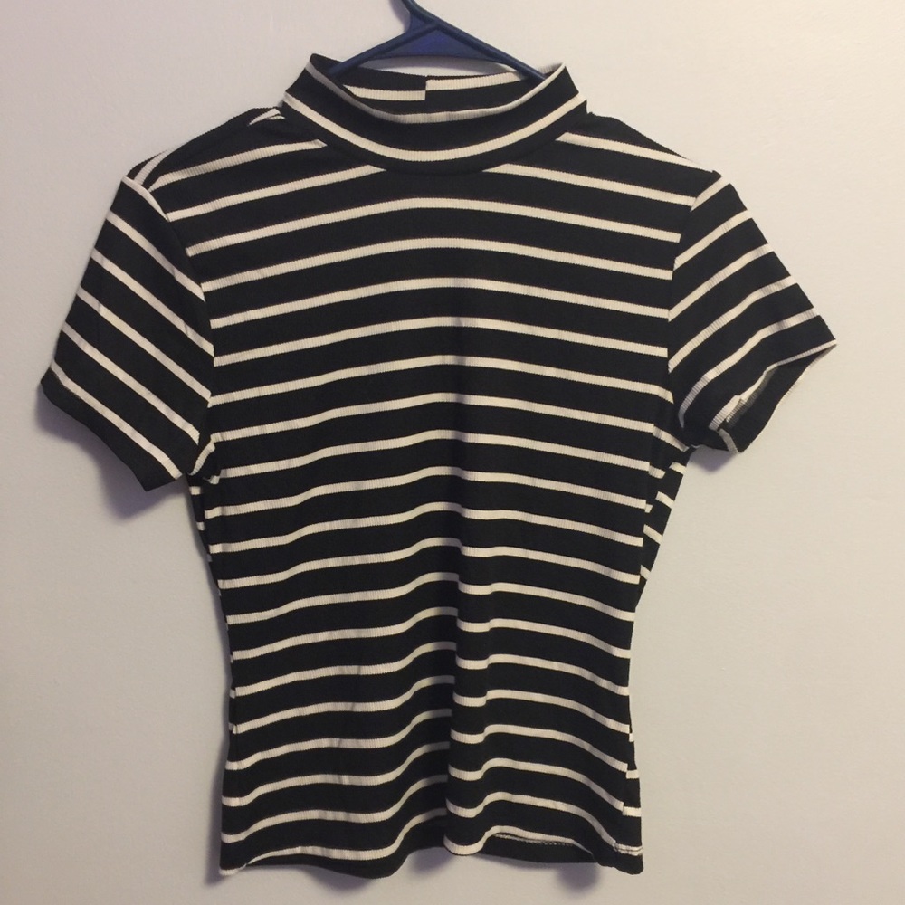Stripped Mock Neck Tee